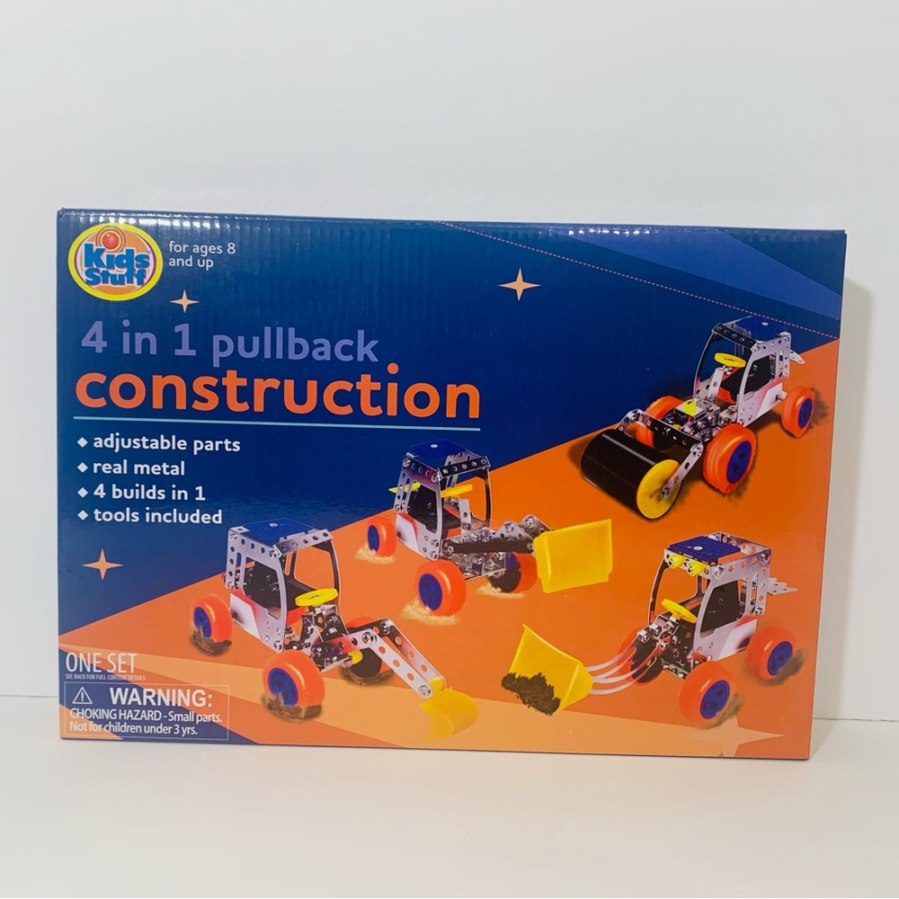 🆕Kids Stuff 4 in 1 Pullback Bulldozer, Excavator, Steam Roller Construction Toy